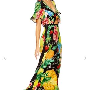 Camilla Tie Front Fruit Floral Black Maxi Dress